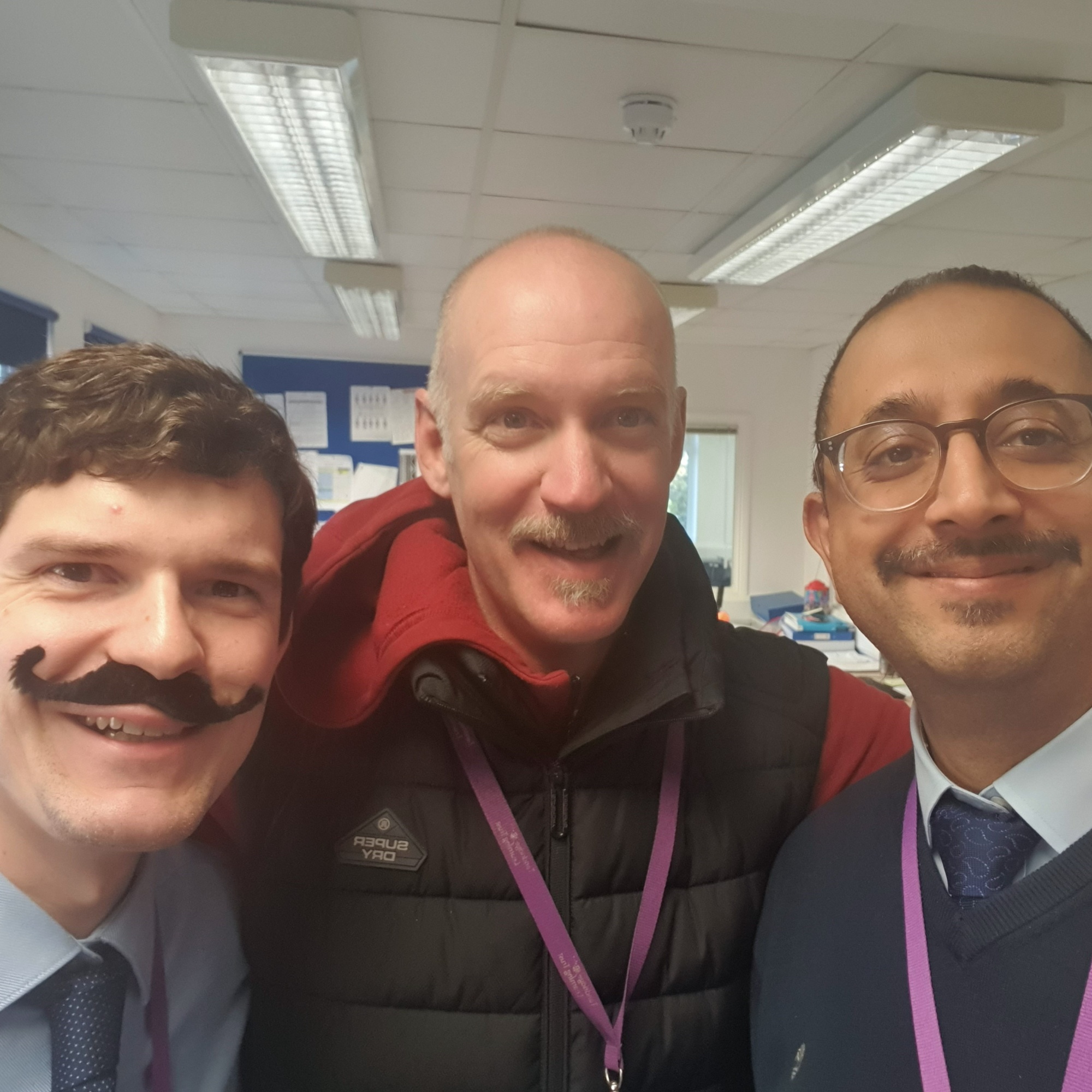 Mr Leay, Mr Mills & Mr Chotai with moustaches for Movember